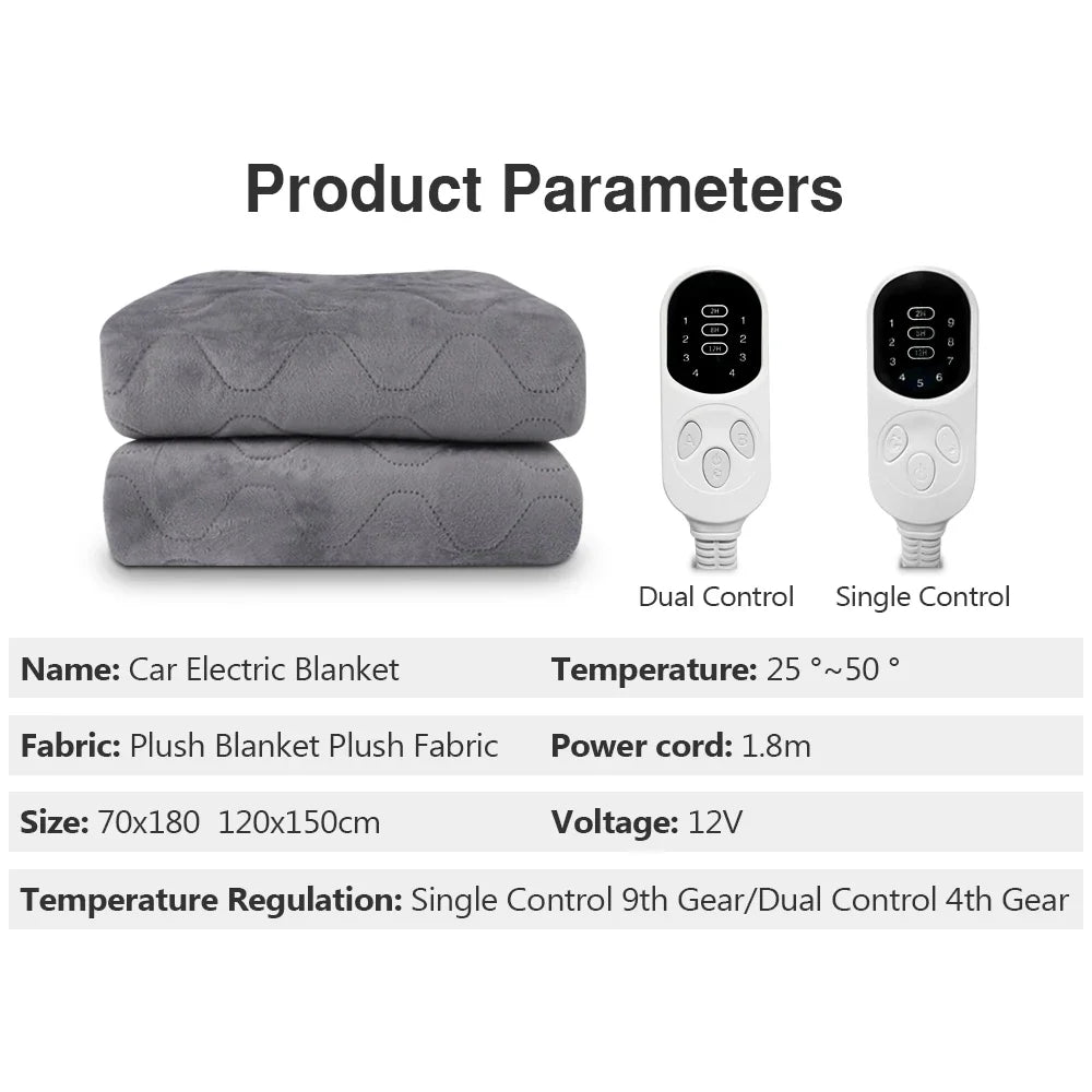 12V Electric Heated Car Blanket | 9 Heat Levels | Travel Camping