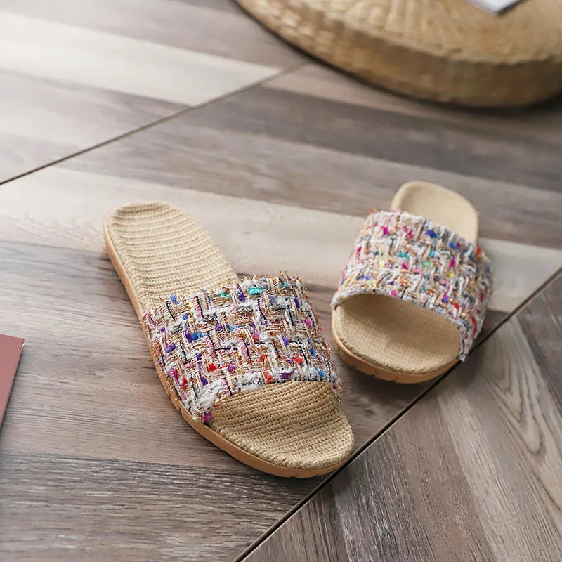 Women's Breathable Linen Flat Slippers | Summer Slides & House Shoes
