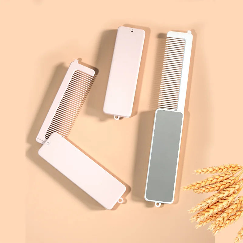 Mini Folding Massage Comb with Mirror | Travel Hair Brush