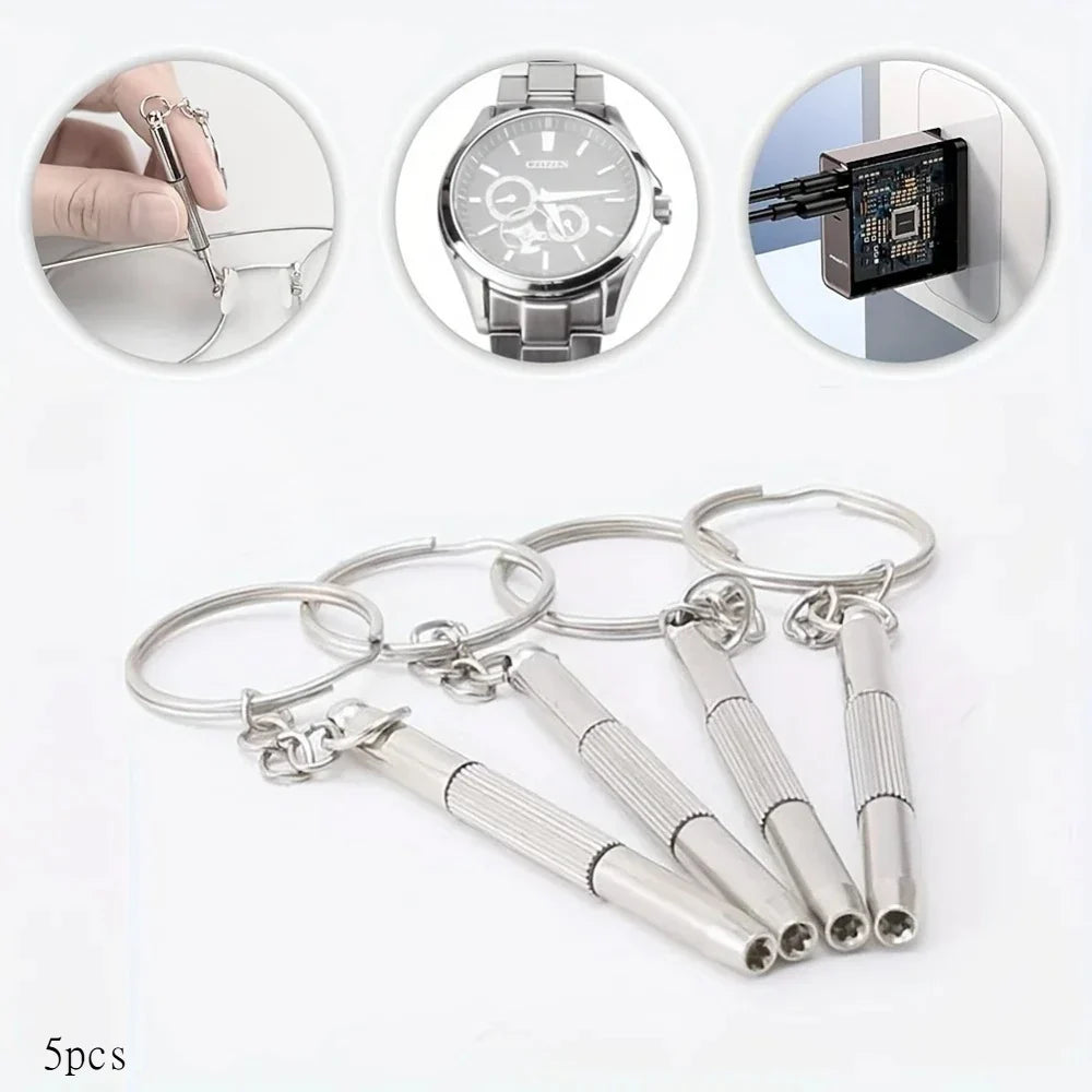 5-Pack 3-in-1 Mini Eyeglass Repair Screwdriver with Keychain