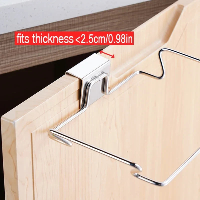 Stainless Steel Cabinet Door Trash Bag & Towel Organizer Rack