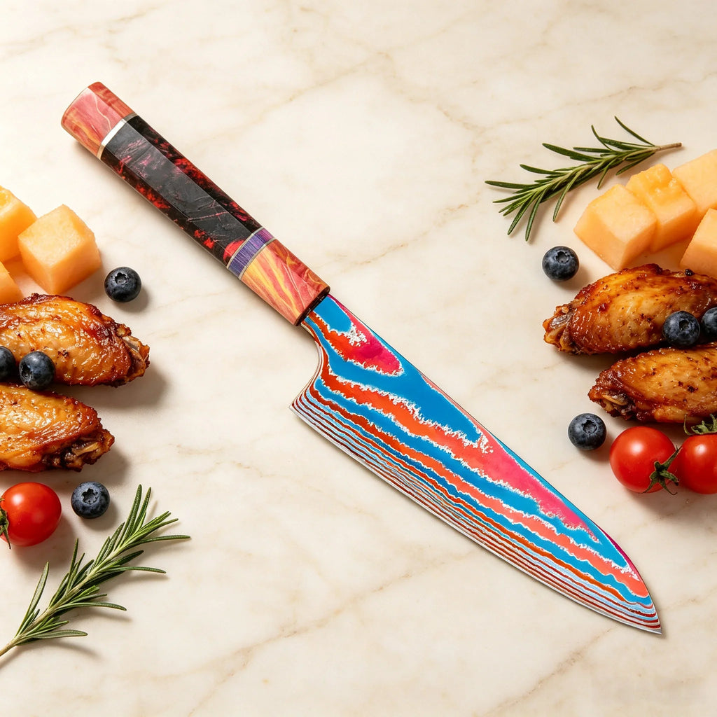 Titanium Damascus Chef Knife – Wood Handle Cleaver & Slicer