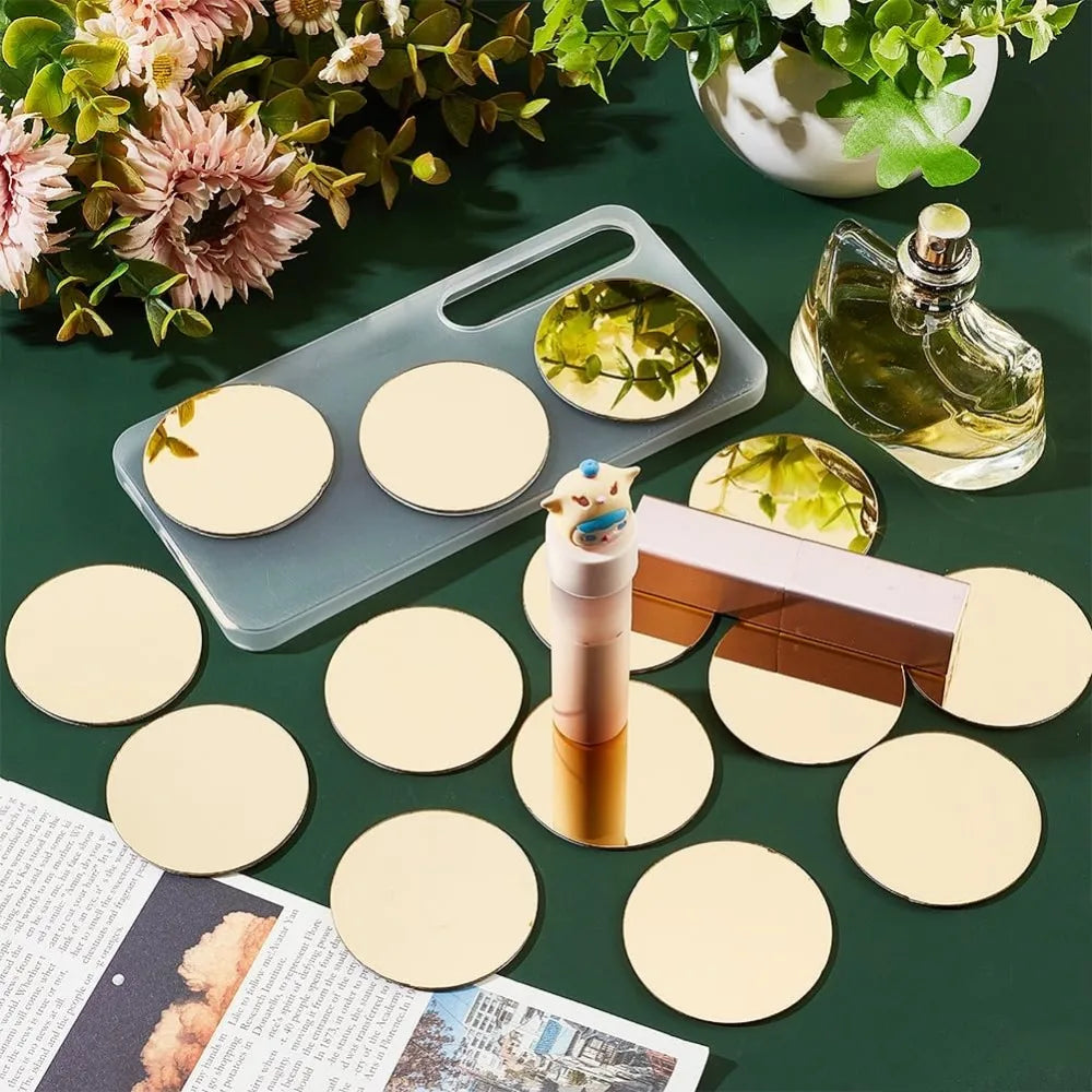 50 Pcs Gold Round Self-Adhesive Acrylic Mirror Tiles 1.9"