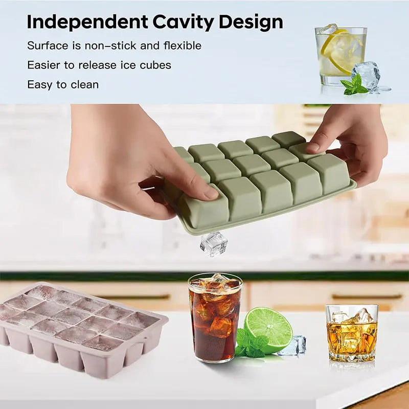 2-Pack Large Silicone Ice Cube Tray with Lid | Whiskey & Cocktails