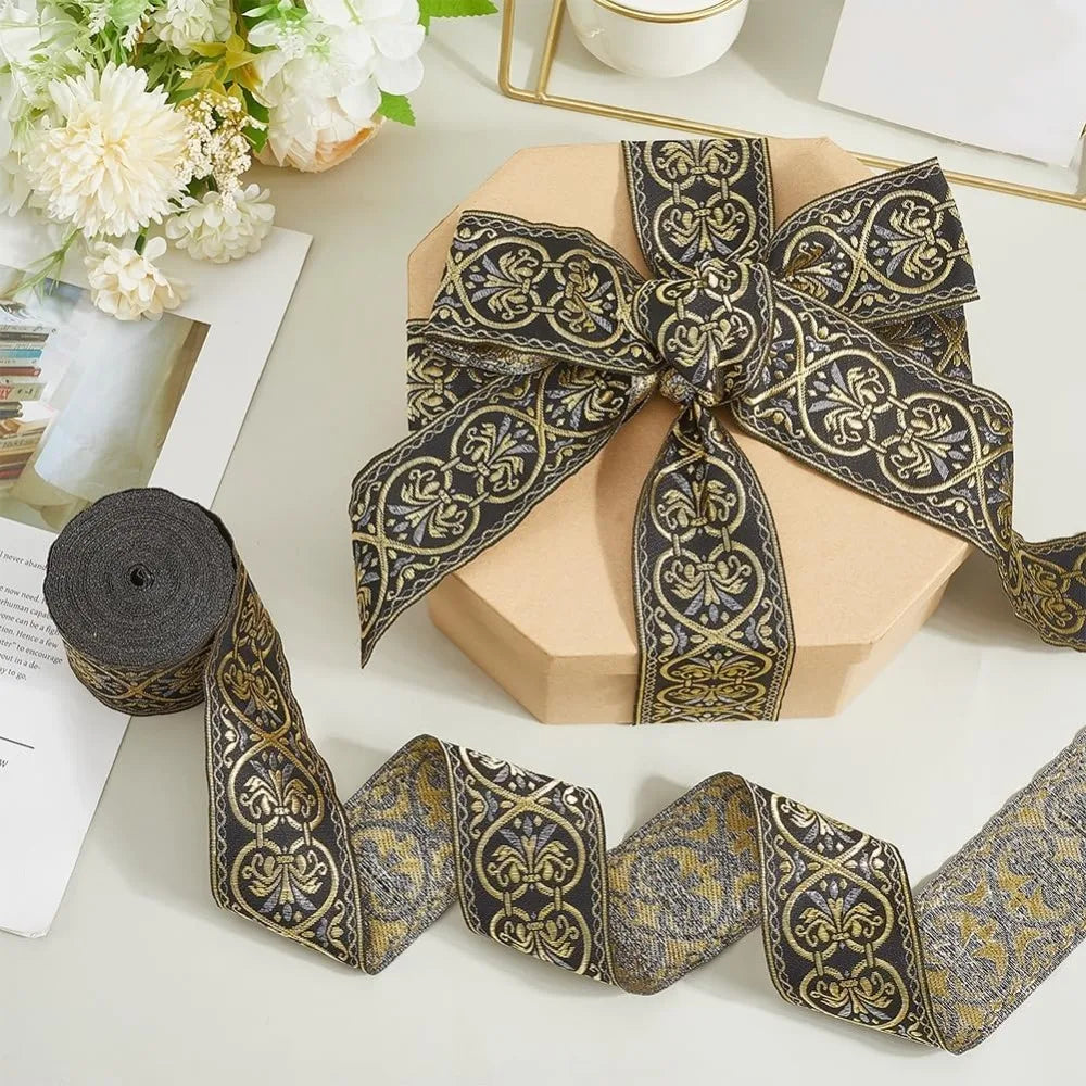 Jacquard Floral Woven Ribbon Trim 2" Wide – 9.84 Yds Polyester