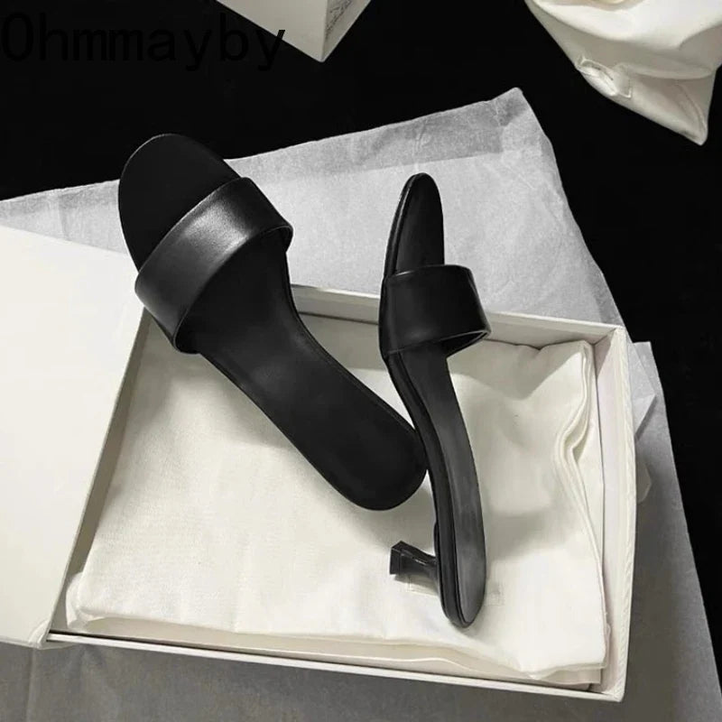Women's Open Toe Thin Heel Slides – Elegant Summer Slippers