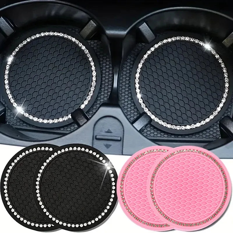 4-Pack Crystal Rhinestone Car Cup Mats Anti-slip Heat Resistant Easy