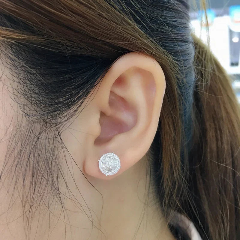 Huitan Crystal CZ Round Stud Earrings – Silver Fashion Jewelry