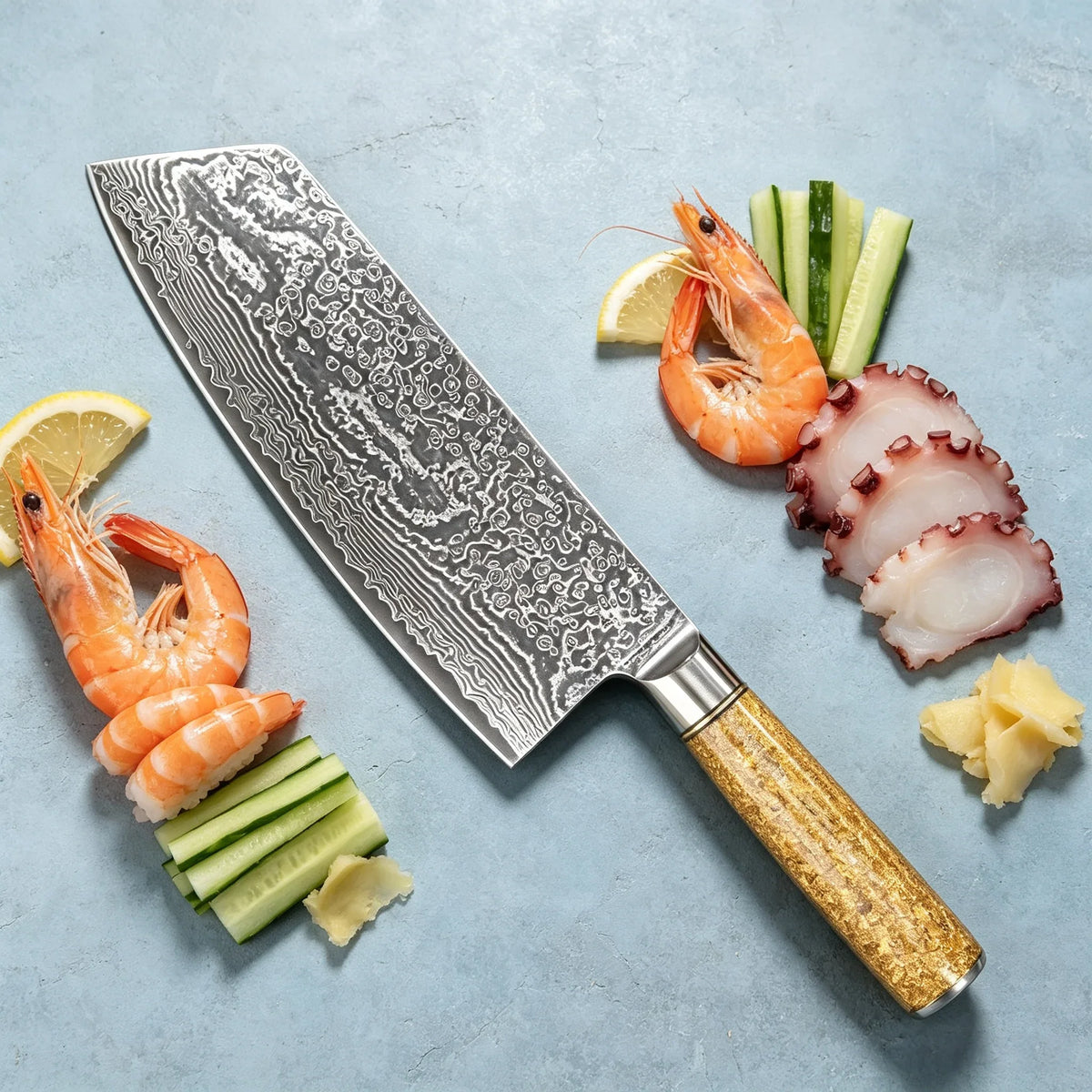 67-Layer Damascus Steel Cleaver | Professional Chef Knife