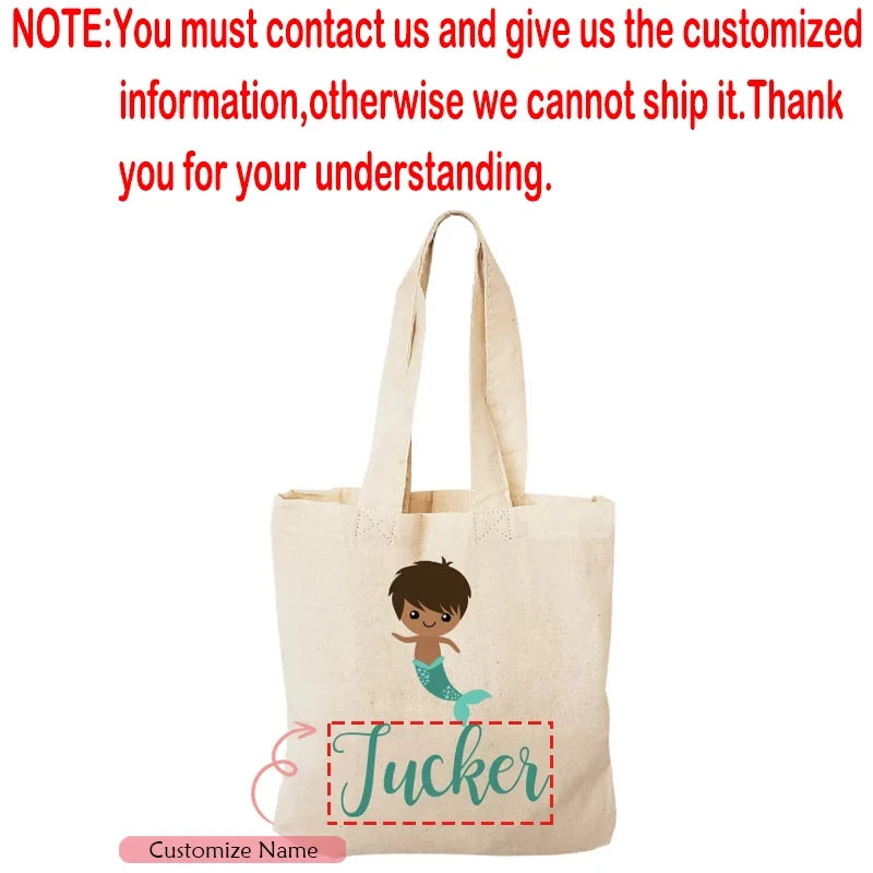 Personalized Mermaid Canvas Tote Bag | Custom Kids Party Gift
