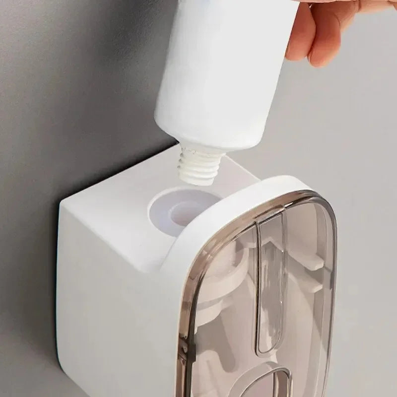 Wall Mount Automatic Toothpaste Dispenser & Toothbrush Holder