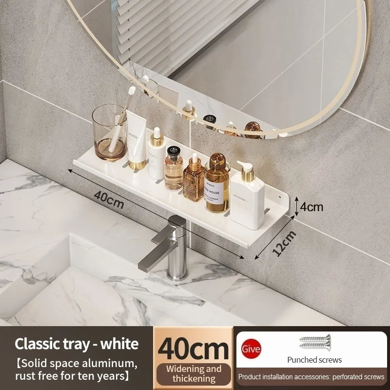 Metal Bathroom Faucet Storage Tray & Wall-Mount Rack