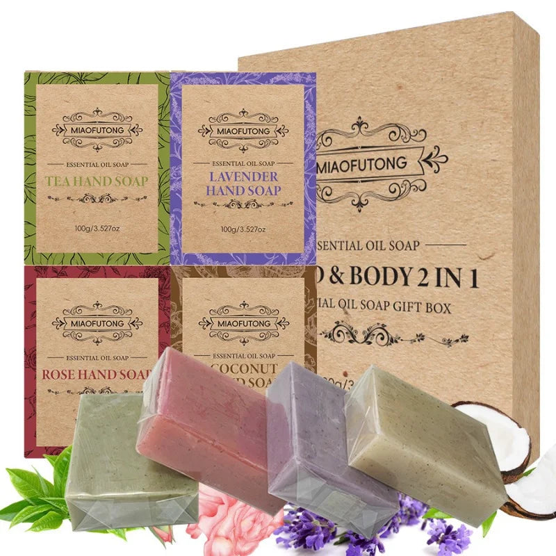 4-Piece Coconut Oil Lavender Rose Soap Gift Set | Face & Hand