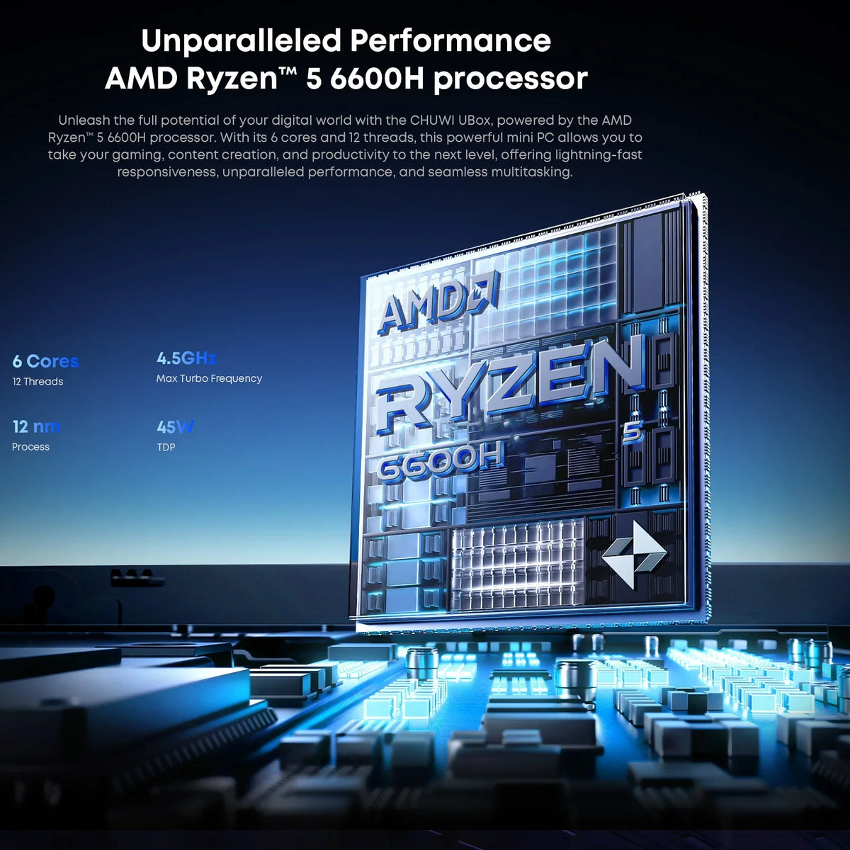 CHUWI UBox Mini PC AMD Ryzen 6600H 16GB 512GB Win 11 Wi-Fi 6