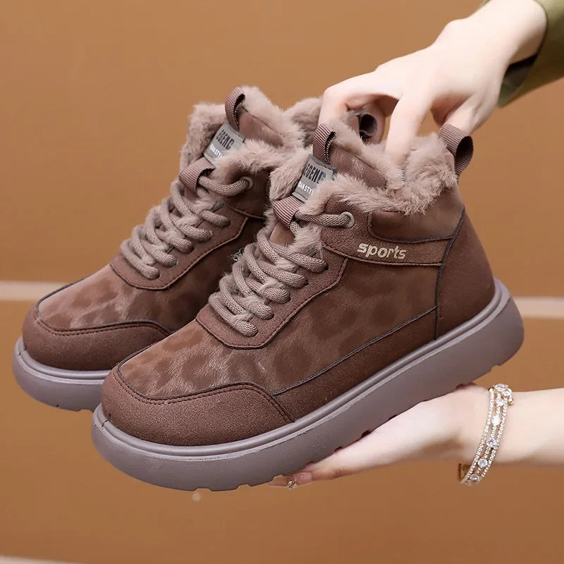Women's Winter Plush Ankle Boots – Lace-Up Flat Cotton Shoes