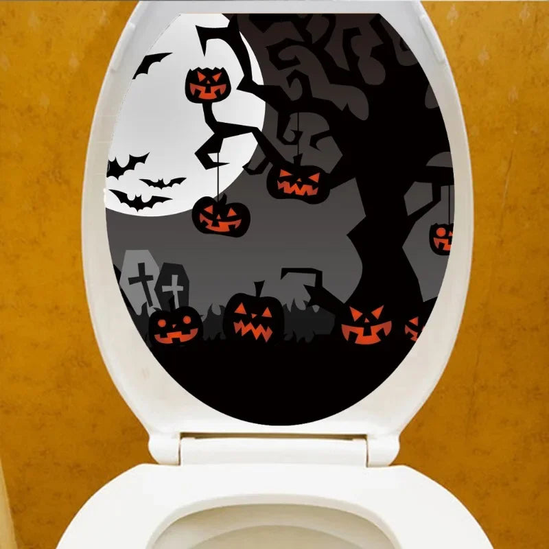 Halloween Toilet Lid Sticker Scary Pumpkin Haunted House Bathroom