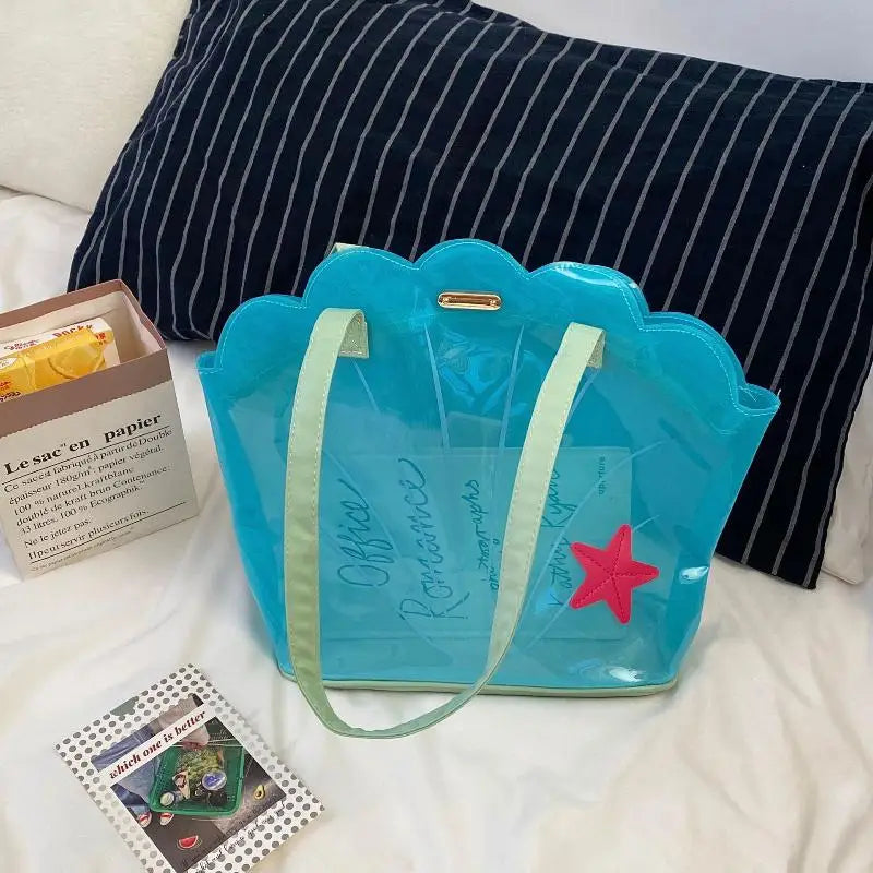Korean Transparent PVC Shoulder Tote Bag – Blue Girly Style