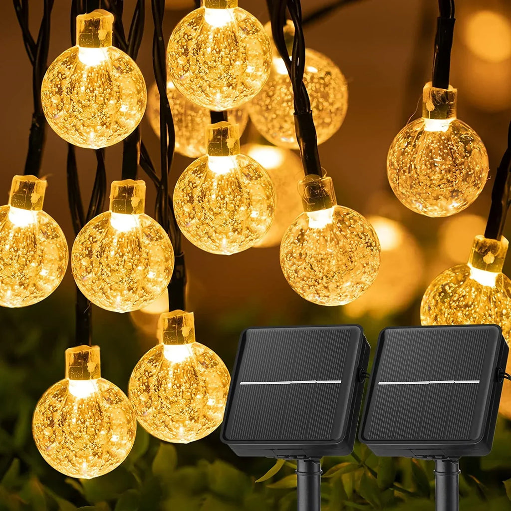 Solar String Lights Outdoor 60 LED Crystal Globe 8 Modes