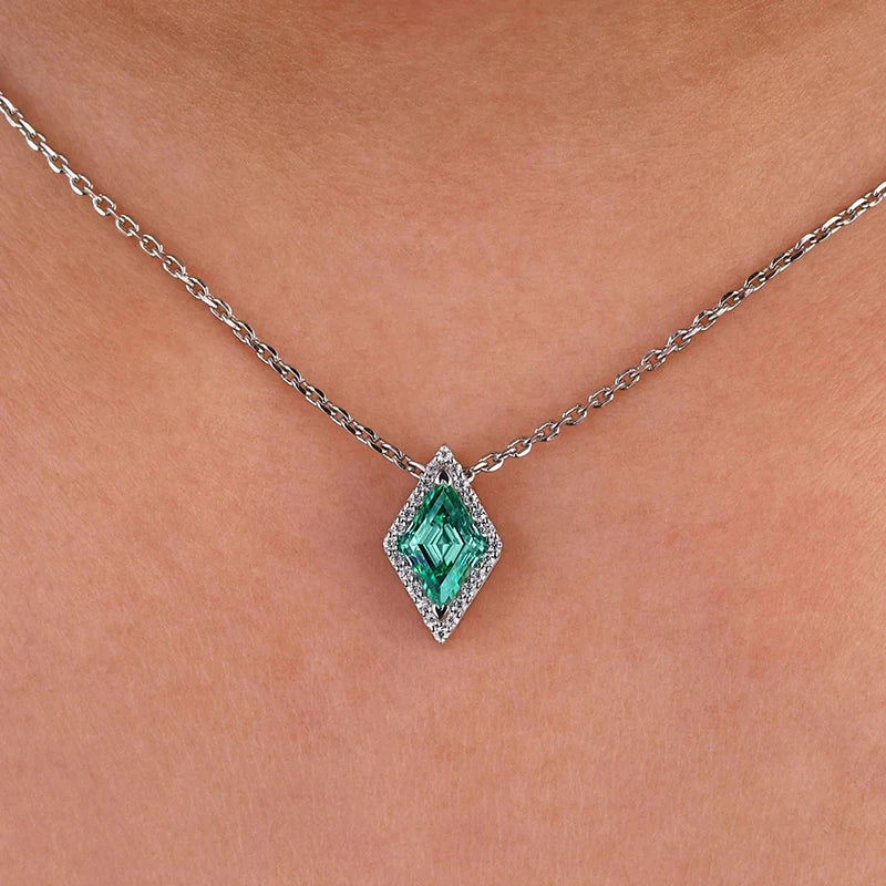 Huitan Green Cubic Zirconia Rhombic Pendant Necklace | Women