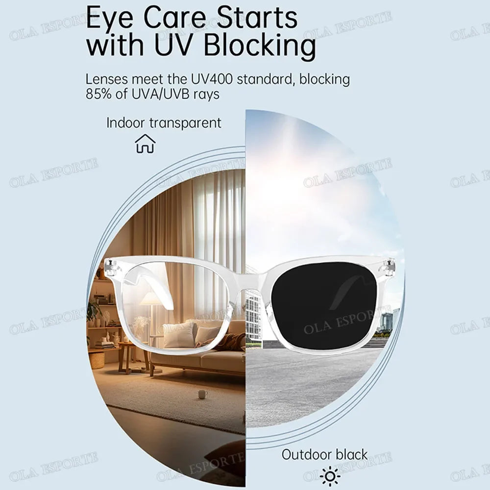 Smart Glasses Bluetooth Anti Blue Photochromic Listen Music Calls