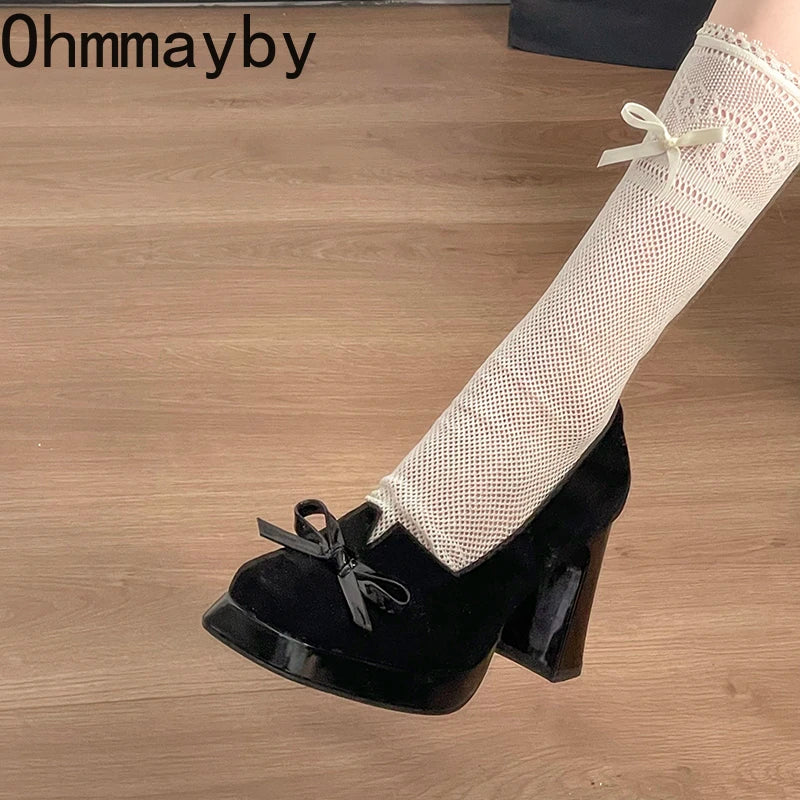 Women's Platform Mary Jane Pumps – Butterfly-Knot Slip-On