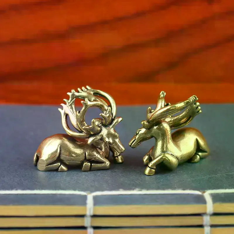 Solid Brass Elk Moose Figurine | Retro Desk Statue & Ornament