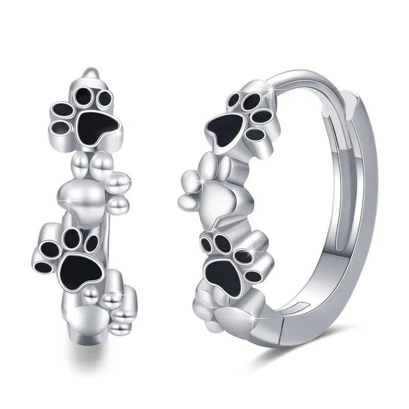 Huitan Pet Paw Hoop Earrings – Cat & Dog Footprint Design