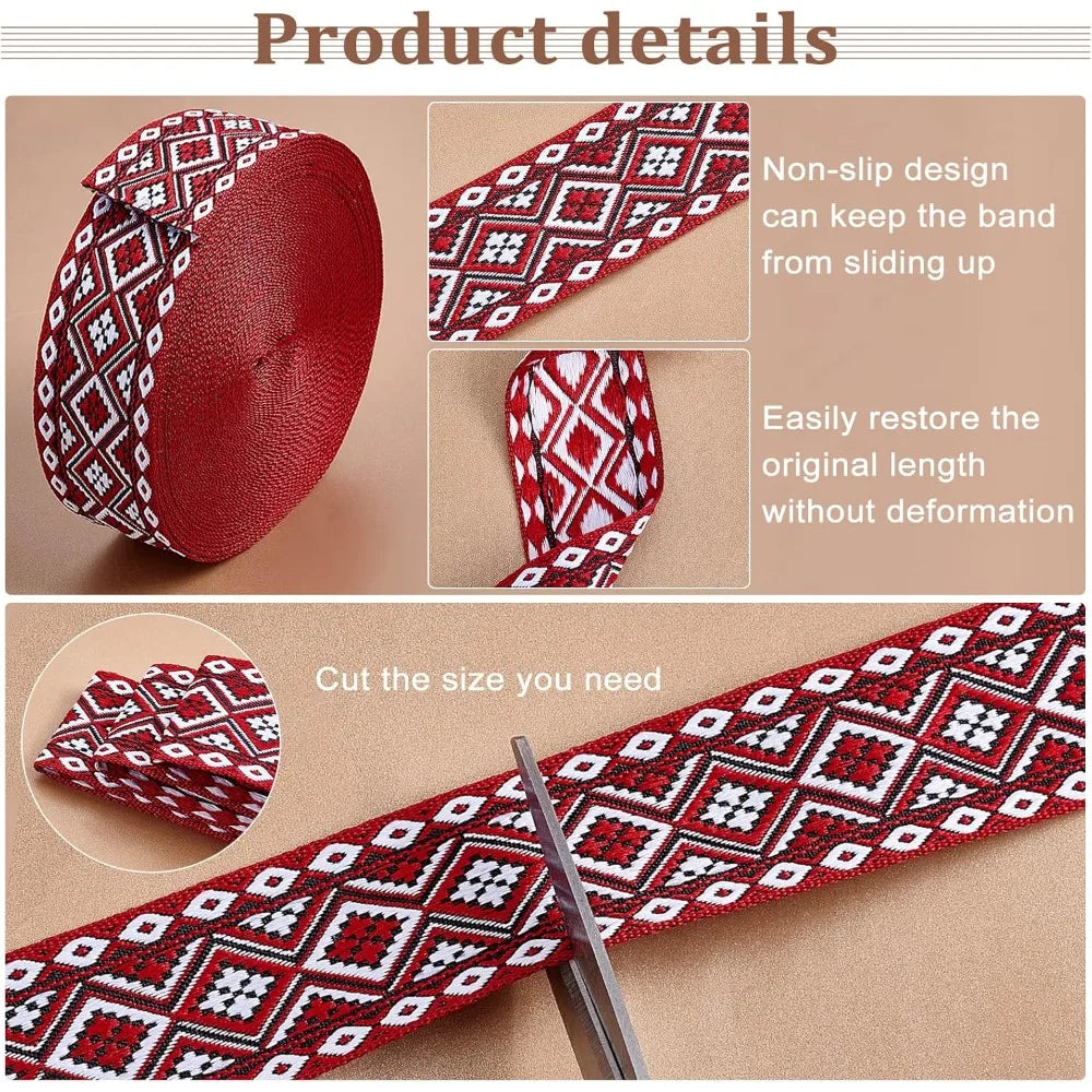 Ethnic Jacquard Ribbon Dark Red Floral 1-1/4" Wide – 10 Yards
