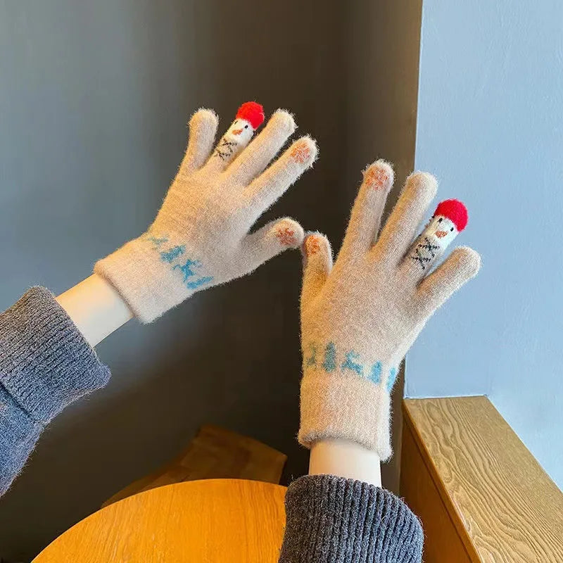 Women's Snowman Knit Touchscreen Winter Gloves | Warm & Cute