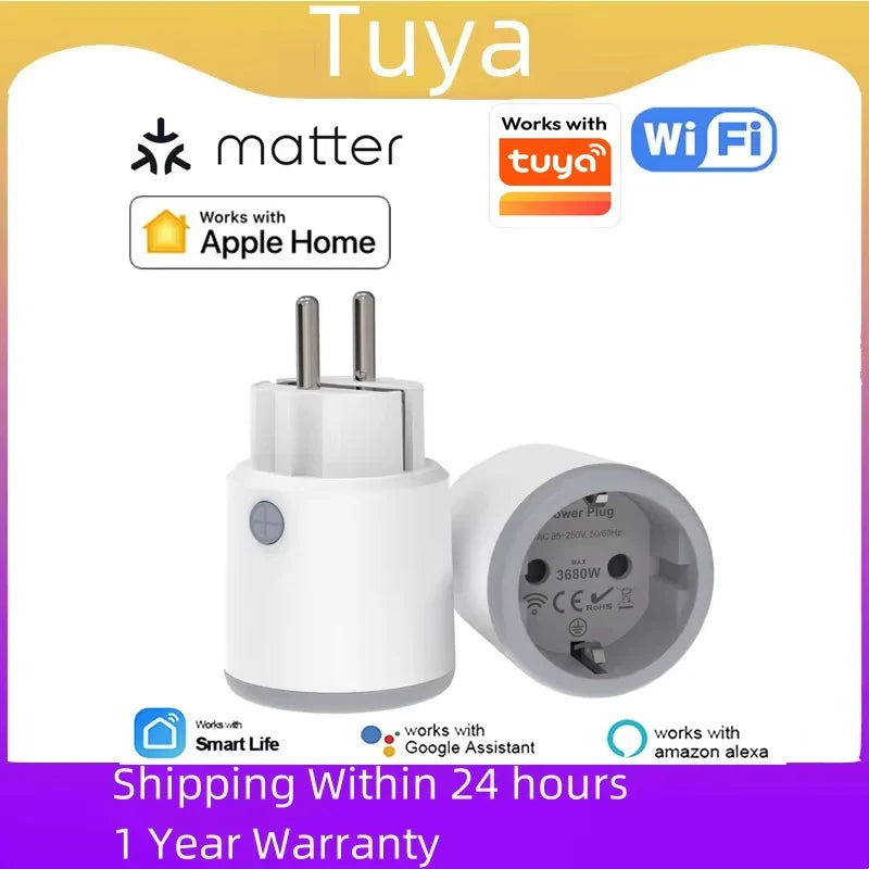 TUYA Smart Plug Matter Wi-fi Socket 16A Timer Outlet Power Monitor
