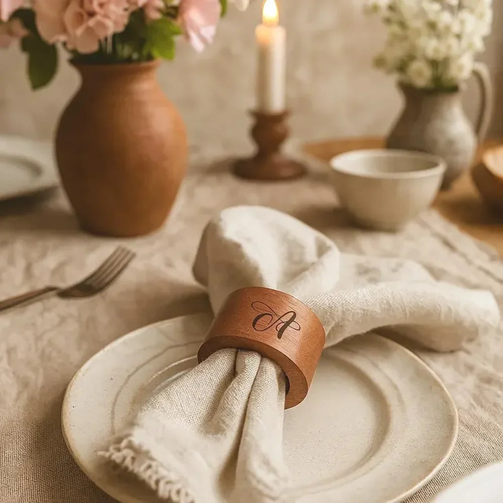 A-Z Engraved Wooden Napkin Rings | Wedding & Party Table Decor