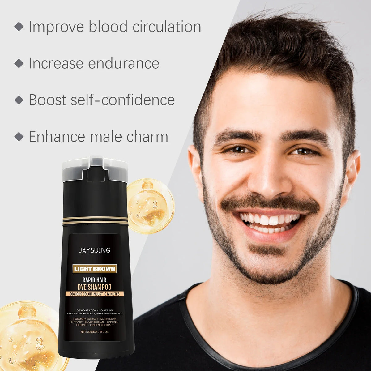 Jaysuing 3-in-1 Men's Hair Dye Shampoo – Gray Coverage 200ml