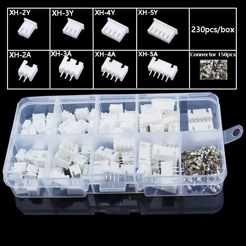230Pcs JST Connector Kit XH2.54 PH2.0 2-5 Pin Terminal Set