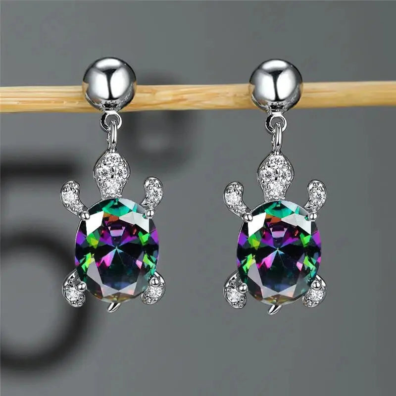 Huitan Turtle Drop Earrings – Cubic Zirconia Animal Jewelry
