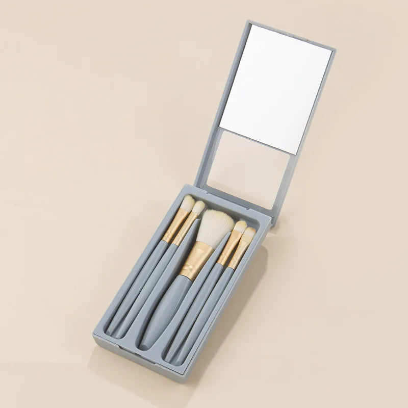 5-Piece Foldable Travel Makeup Brush Set with Mirror