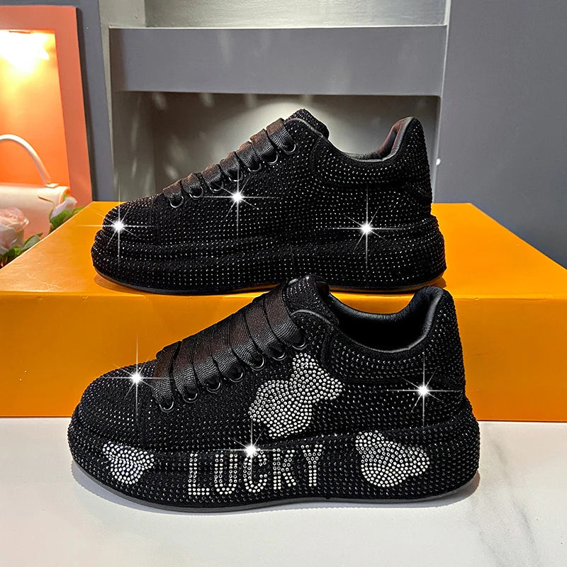 Women's Rhinestone Platform Sneakers – Glam Lace-Up Trainers