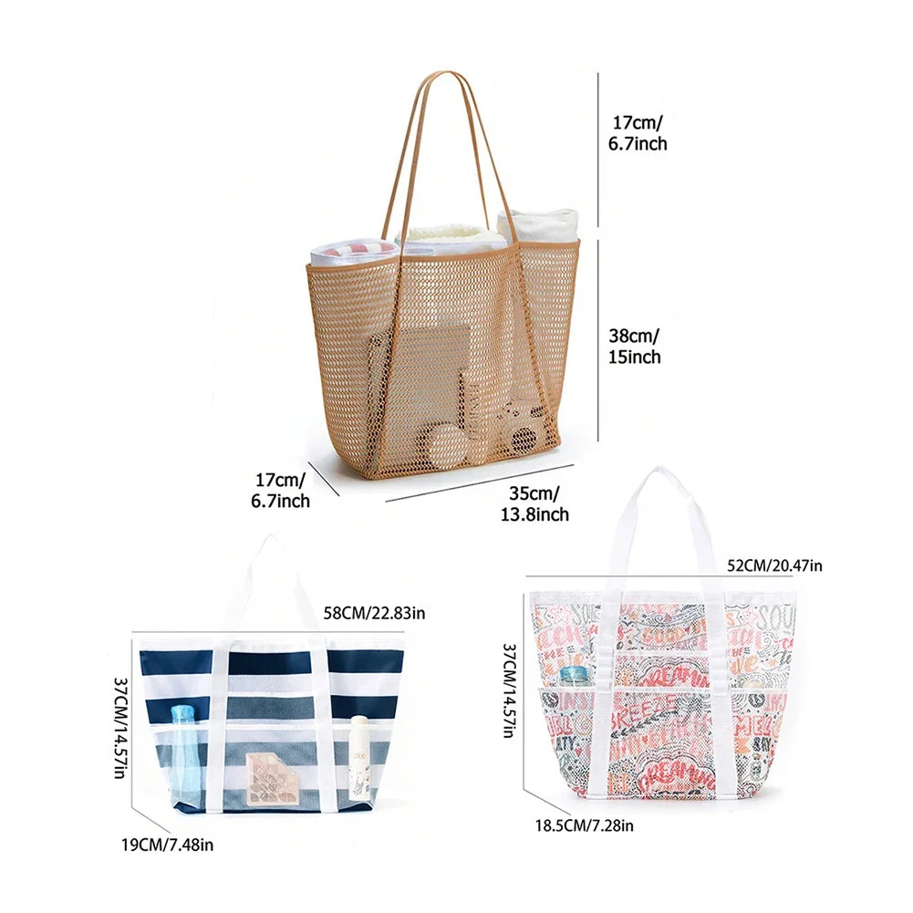 PEAKINBAGS Mesh Beach Tote Bag – Large Multi-Pocket Pool Bag