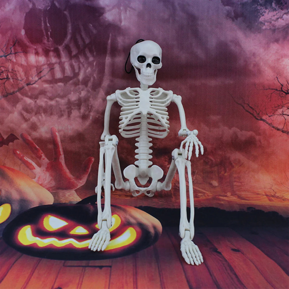 40cm Posable Halloween Skeleton Decor with Movable Joints