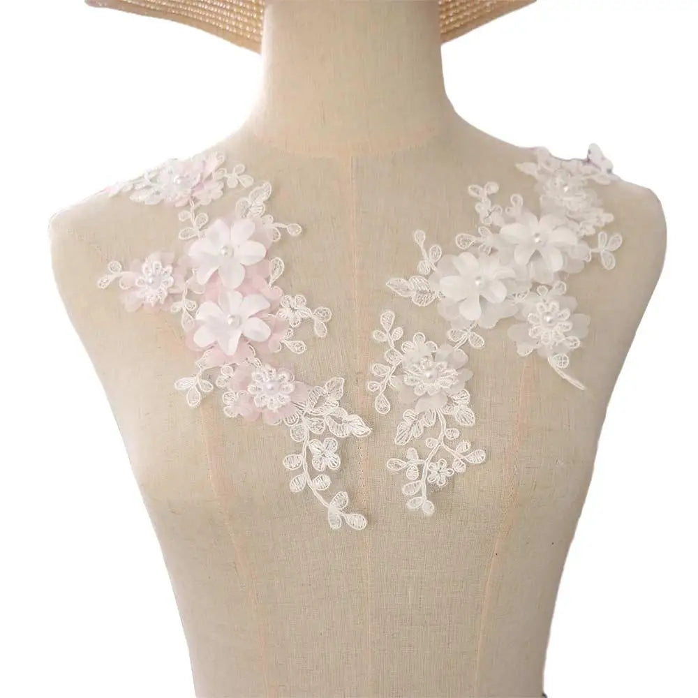 3D Flower Applique Beaded Lace Patch for Wedding Dresses