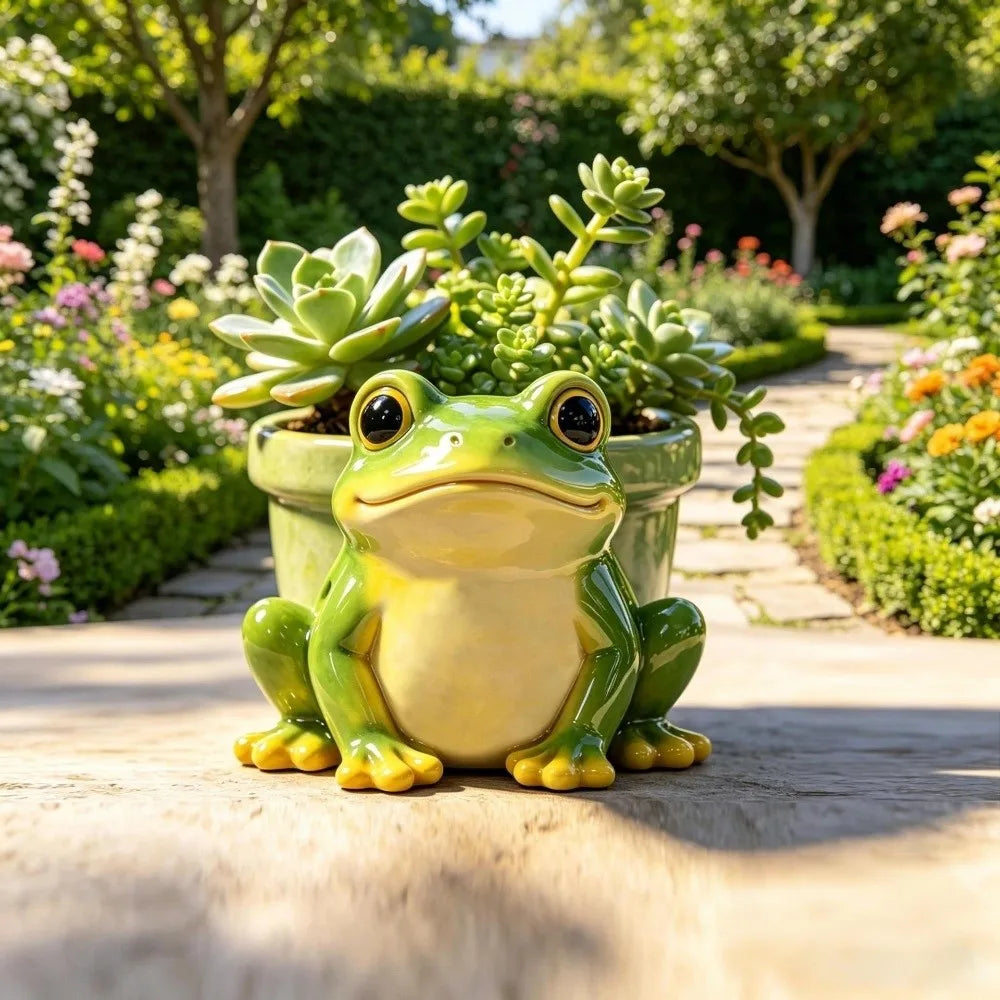 Resin Frog Flower Pot – Funny Garden Succulent & Pencil Holder