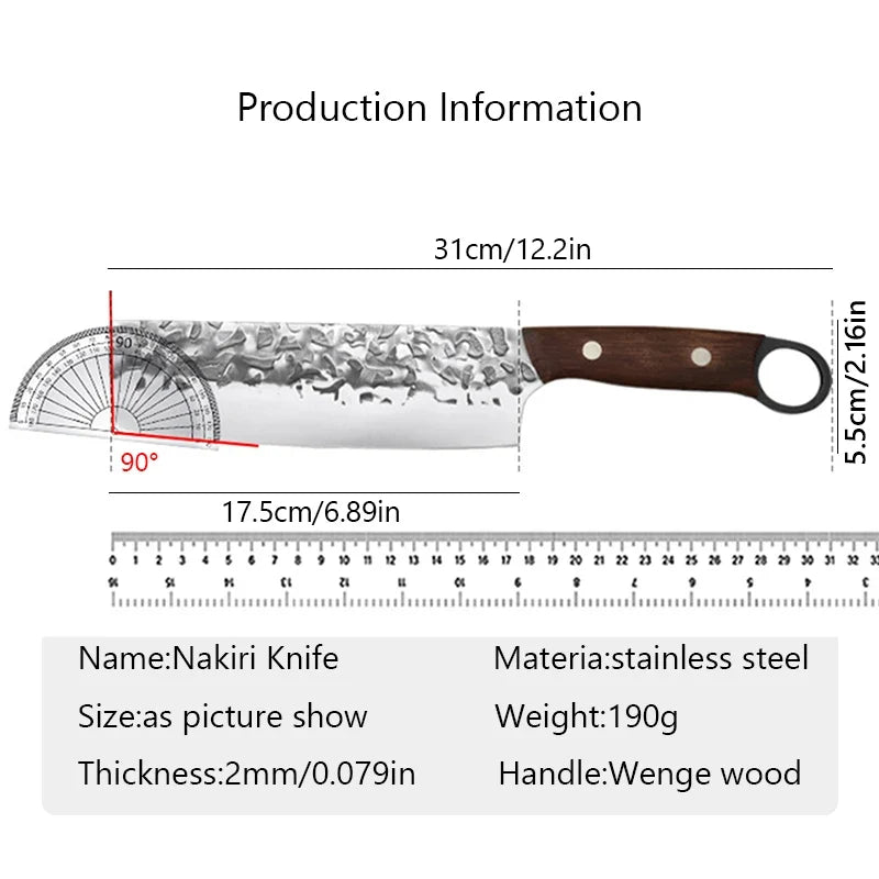 Forged Nakiri Cleaver Knife – Stainless Steel & Wenge Wood