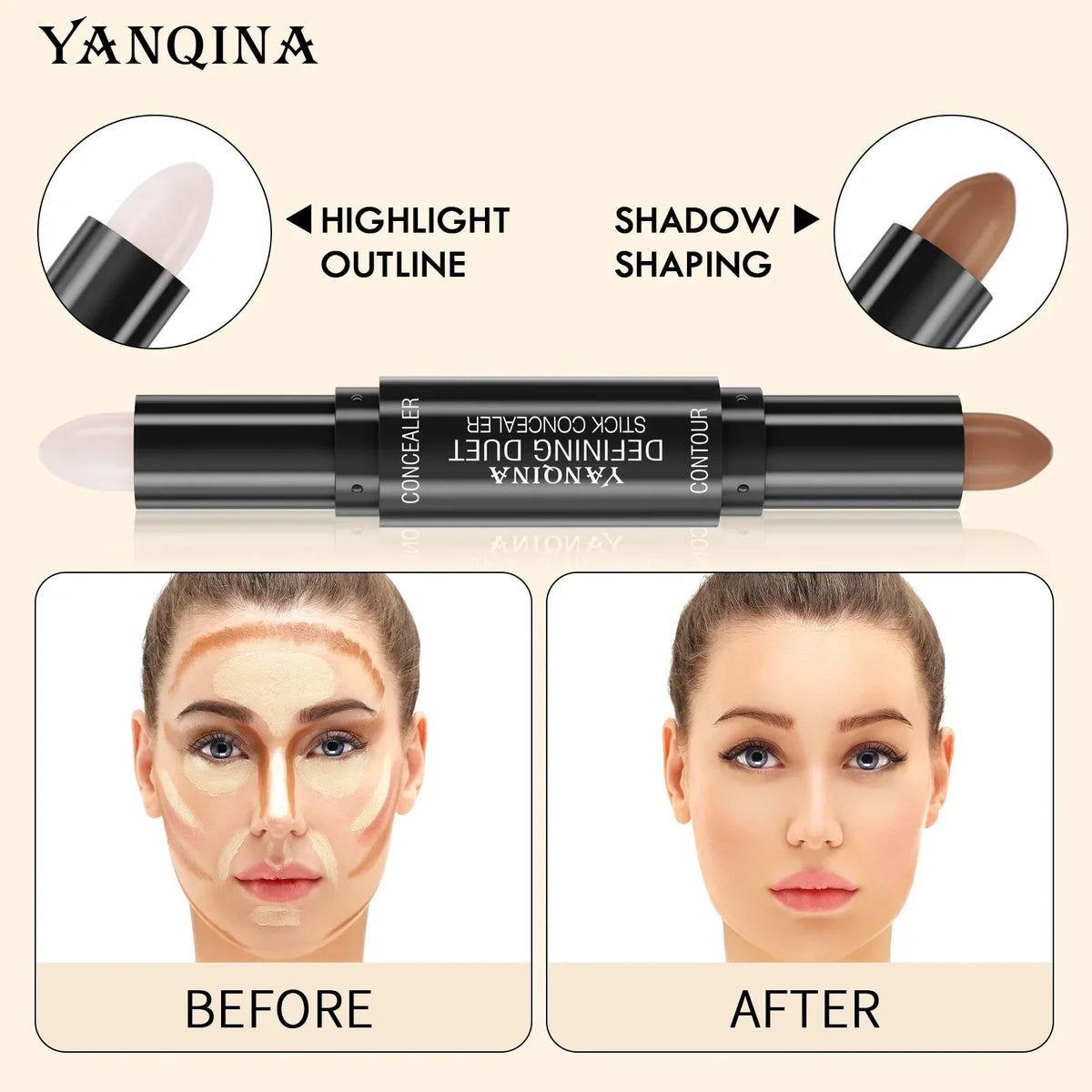 BIOAOUA Double-Head Contour & Concealer Stick | Long-Lasting