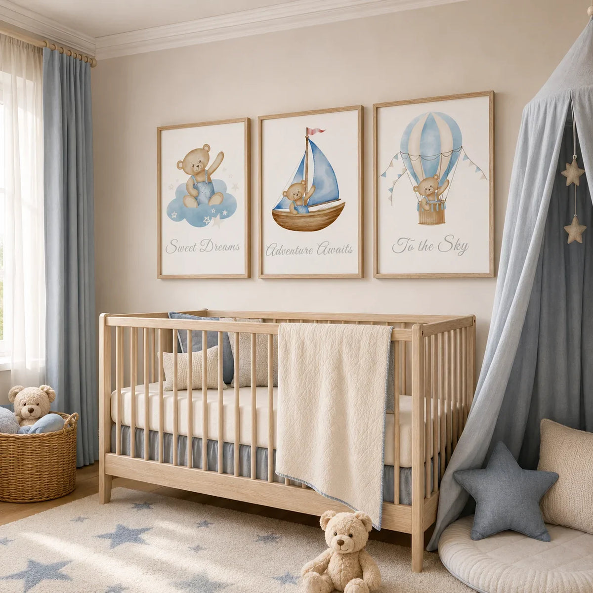 Teddy Bear Nursery Canvas Wall Art | Nordic Kids Room Print