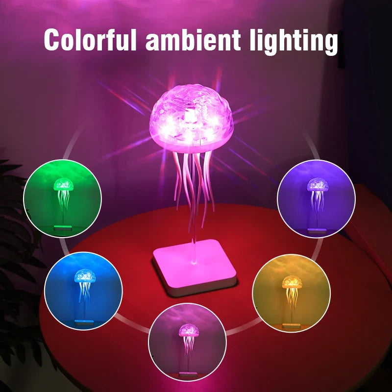 Jellyfish LED Night Light RGB Rotating Voice Control Lamp