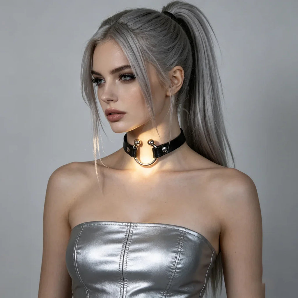 Vintage Y2K Necklace Belt Women Fashion Punk Pu Leather Choker Collar