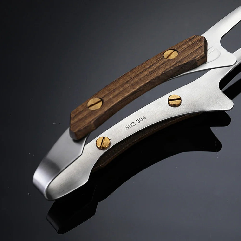 Stainless Steel BBQ Tongs with Wood Handle | Grilling Tongs