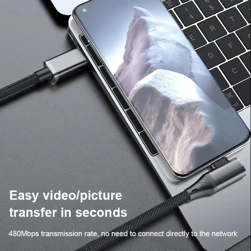 120W USB-C 90° Elbow Fast Charging Cable | iPhone Samsung