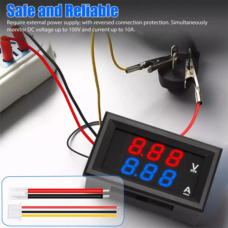 DC 0-100V 10A Digital Voltmeter Ammeter Dual LED Panel Gauge