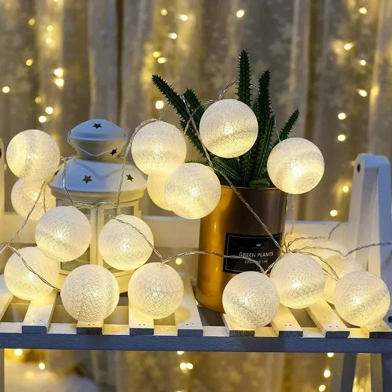 20 LED Cotton Ball String Lights – Fairy Garland Home & Garden