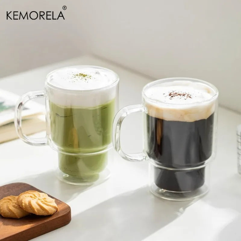 KEMORELA 450ml Borosilicate Glass Coffee Cups with Handle